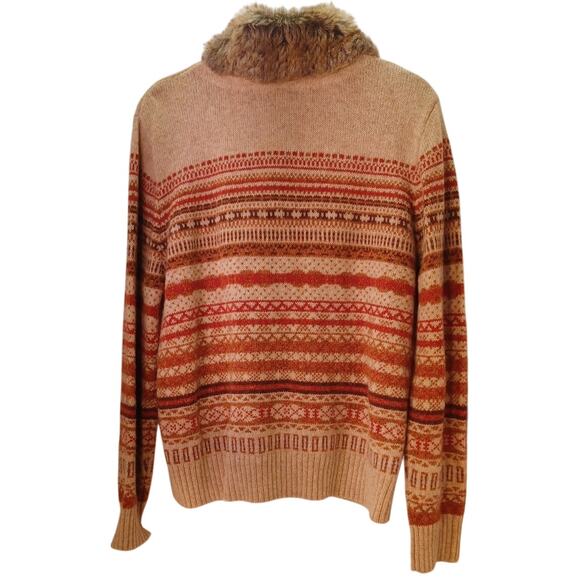 VTG Skyr Wool Cardigan Sweater Removable Faux Fur Collar Fair Isle Size XL 80s - Picture 4 of 6